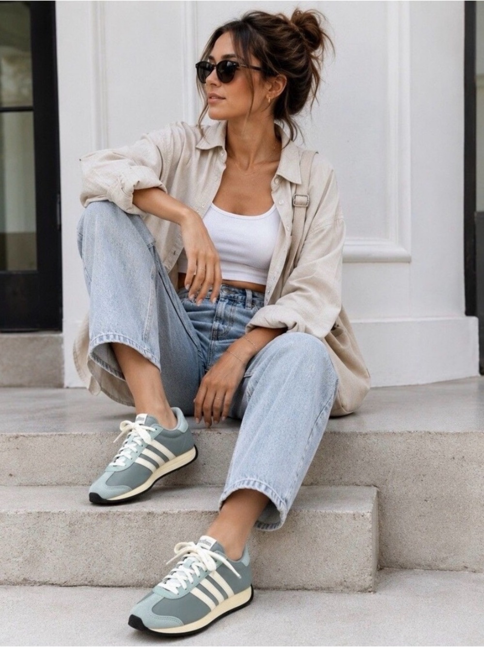 Adidas Women’s Mint and White Retro Runner Sneakers -